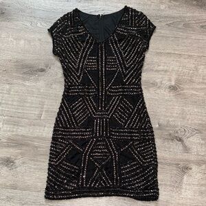 PARKER BLACK ALLOVER BEADED MINI DRESS XS 0